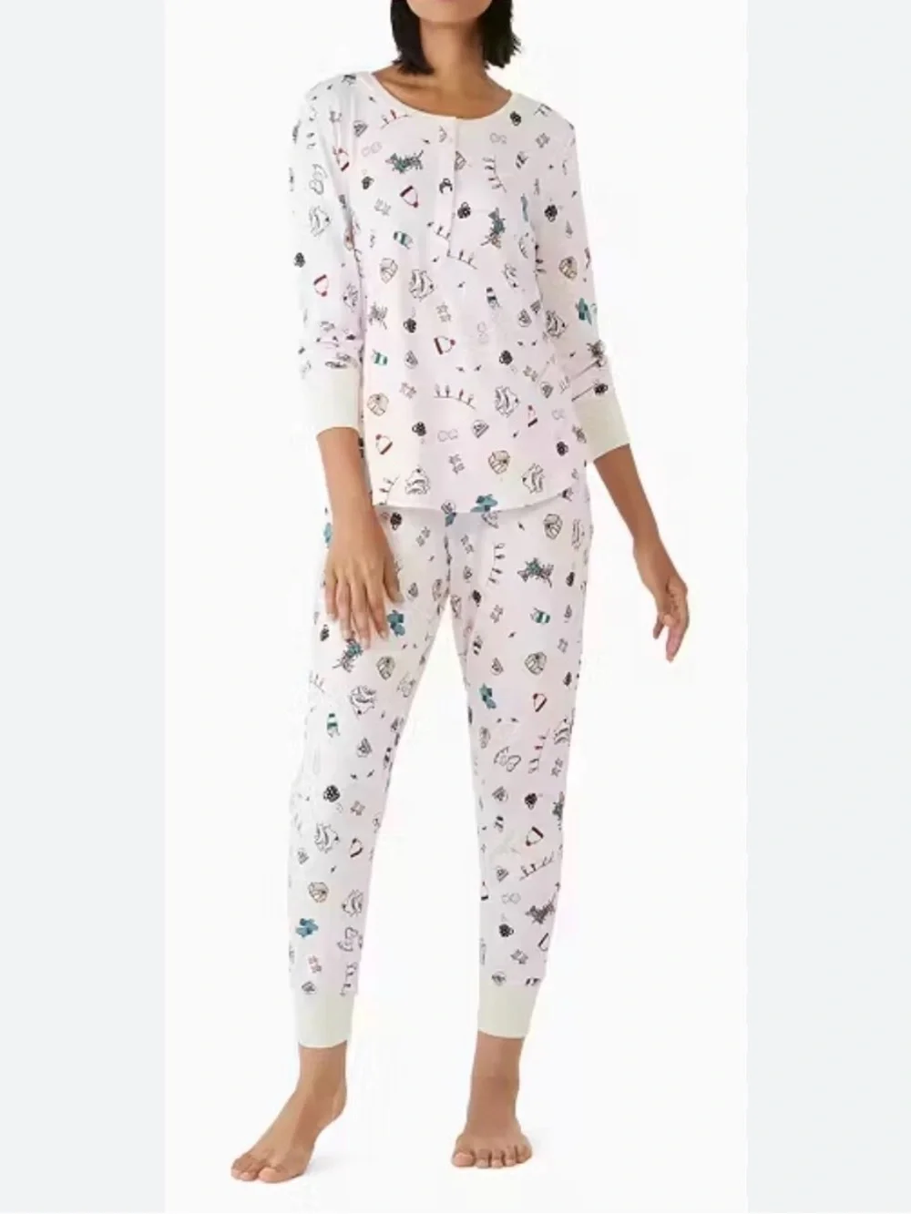 Kate Spade Pink Holiday Print Pajama Set and Eye Mask